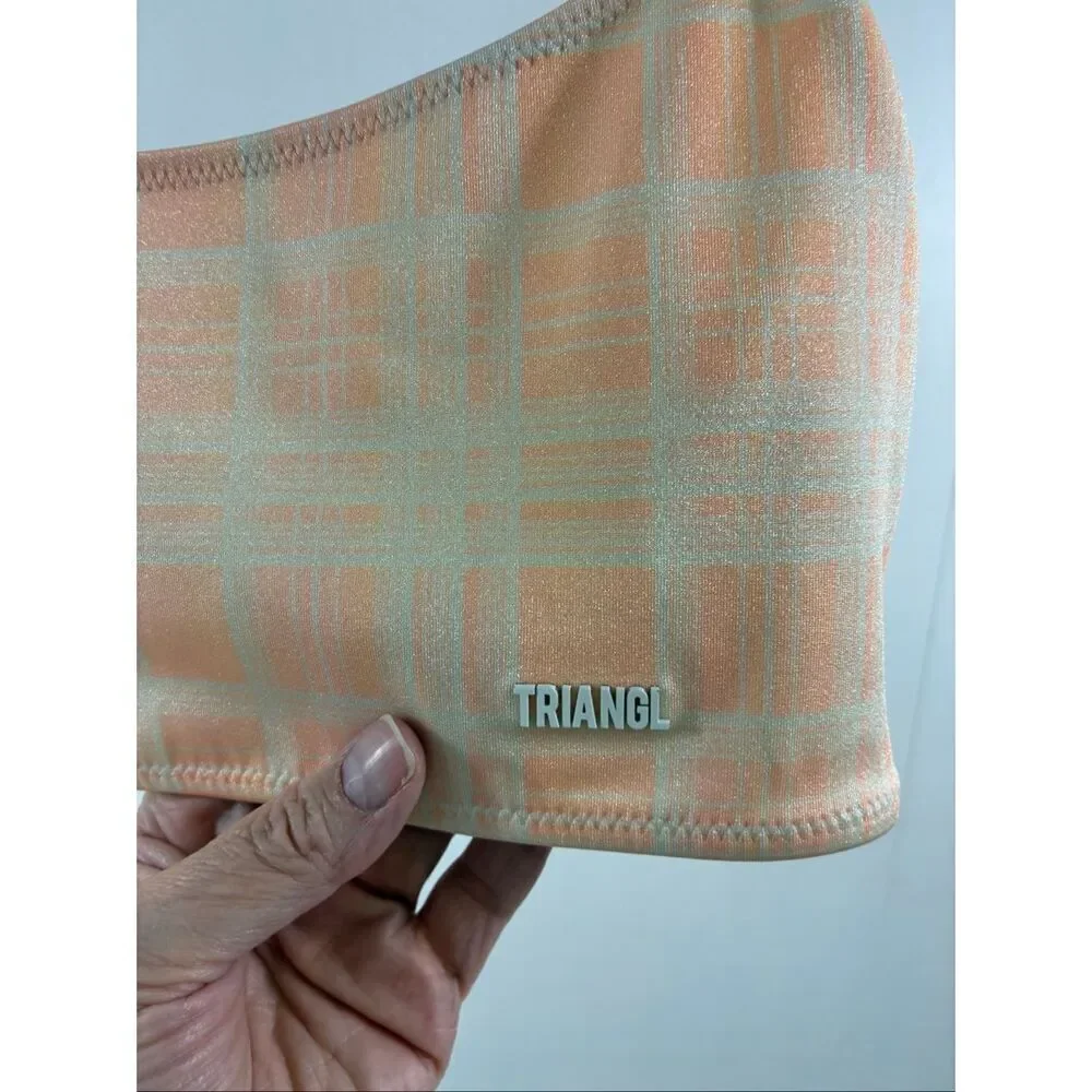Triangl Caleta Scoop Bikini Top In Plaid Yellow Orange Size L